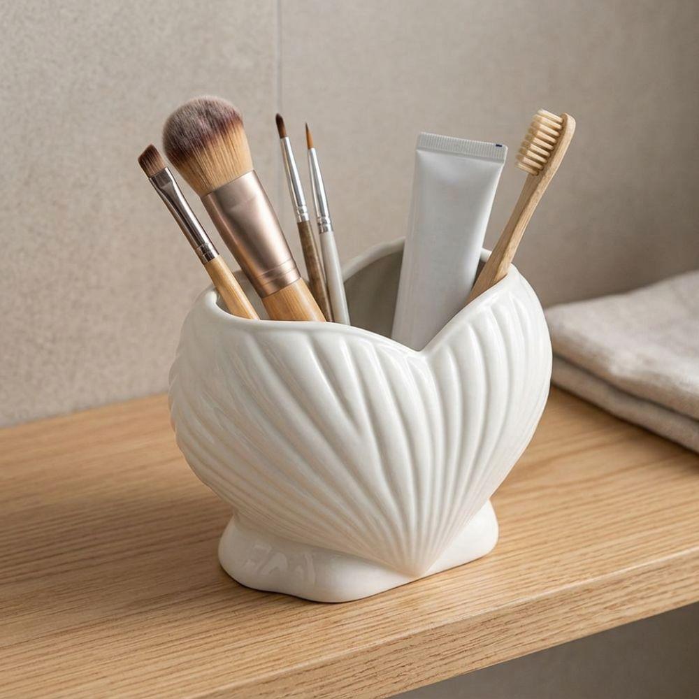 Aesthetic Shell Shape Toothpaste Toothbrush Holder 3D Printed Makeup Brush Stand Shower