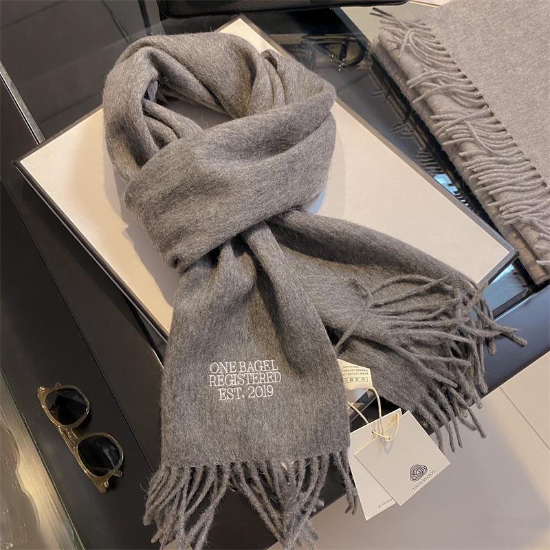 Korean Style Basic Wool Scarf  Solid Color Embroidered and Fringed Men's and Women's Scarves