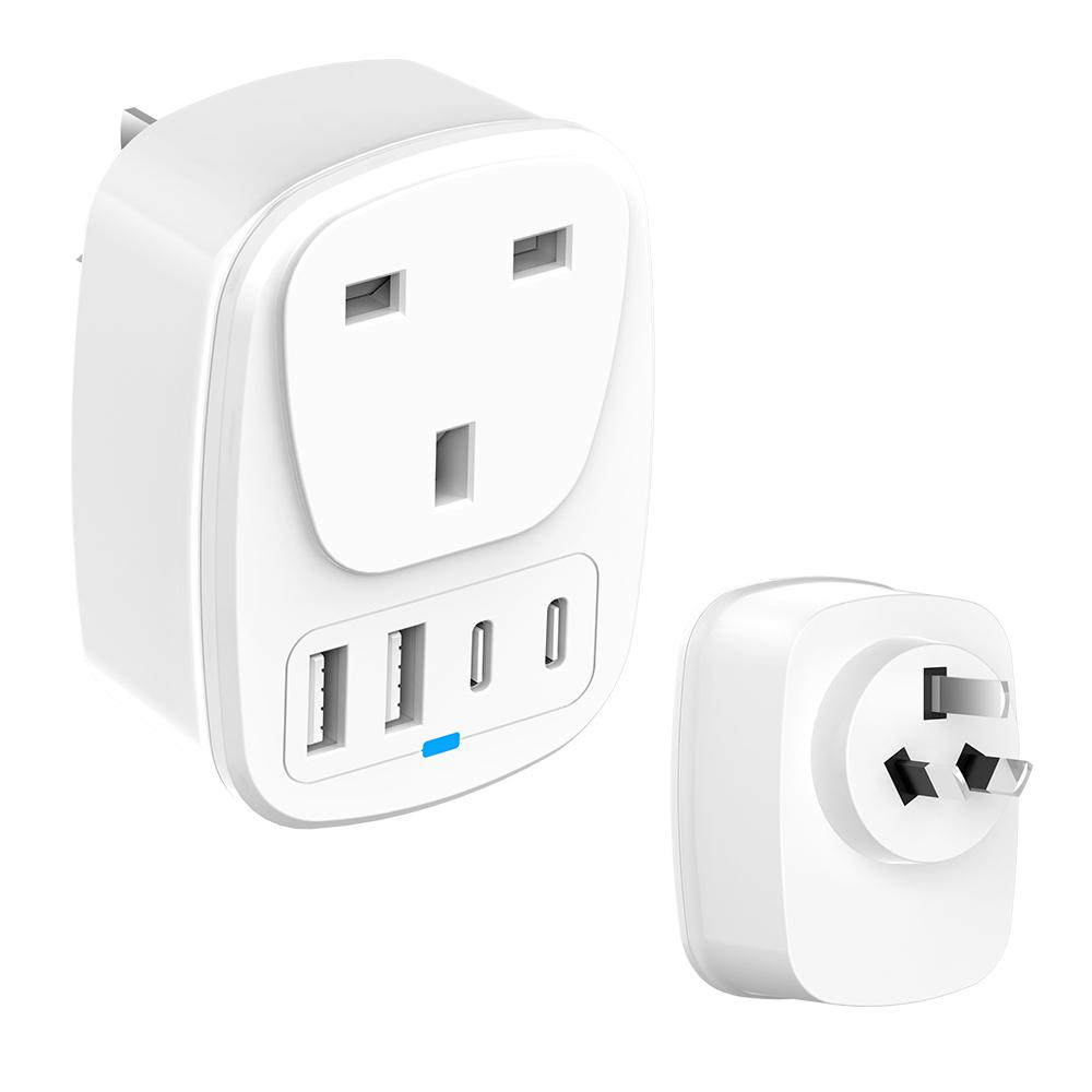 Universal Travel Adapter With 2 USB Ports 2 Type-C Charging All-in-one Travel Adapter EU/UK/US/AU Plug for Travel Power Adaptor