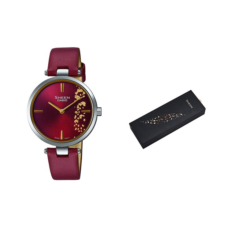 

Casio SHEEN gold foil ultra-thin simple quartz movement leather strap Japanese and Korean watch women s watch red dial SHE-C100L-4AUPFJD красный