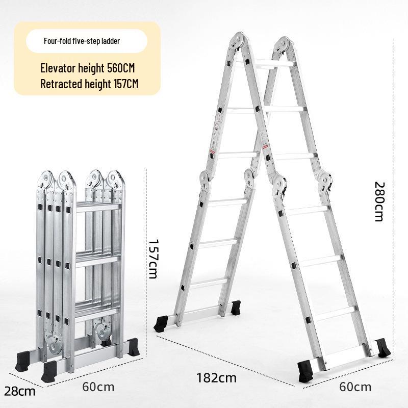 Portable Height-Adjustable Iron-Aluminum A-Frame Ladder with Telescopic Folding Design