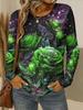 Damski T-shirt 3D Elegancki Wzór Kwiatowy Róży Modny Długi Rękaw Okrągły Dekolt Regularny Top Wakacje Weekend Wiosna Jesień