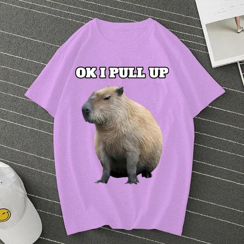OK I PULL UP Capybaras Camiseta de verano de gran tamaño Camisetas de manga corta Ropa de calle Camiseta de capybaras Camiseta unisex para mujer Camiseta unisex