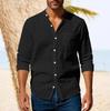 Spring And Fall  Linen Men's Shirt Long Sleeve Breathable Casual Pocket Shirt