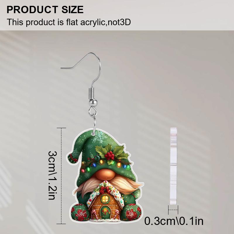 2D Flat Christmas Acrylic Earrings Decoration Green Gnome House Design Pendant Jewelry Ladies Christmas Gift