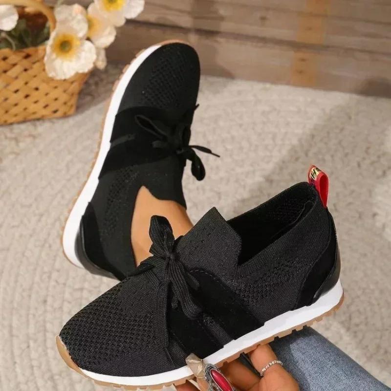 Brown Knit Breathable Womens Sneakers Shoes New Platform Flats Woman Plus Size 43 Non Slip Casual Shoes