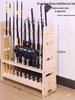 10-Tier Solid Wood Floor-Standing Fishing Rod and Pool Cue Storage Rack