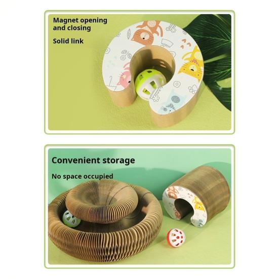 Cat Accordion Toy Magic Organ Cat Scratching Board with Ball Track Interactive Kitty Kurlz Toy Foldable Cat Scratcher for Indoor Cats