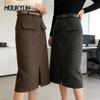 Woolen Skirts Winter Female Long Korean Version of the All-Matching Slim Fit Slimming Slit Hip Skirt Mujer Faldas