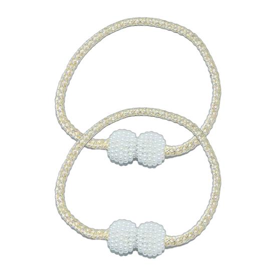 1 Pair Magnetic Curtain Tiebacks, Woven Rope Beaded Curtain Holders, Decorative Drapery Holdbacks for Living Room Bedroom