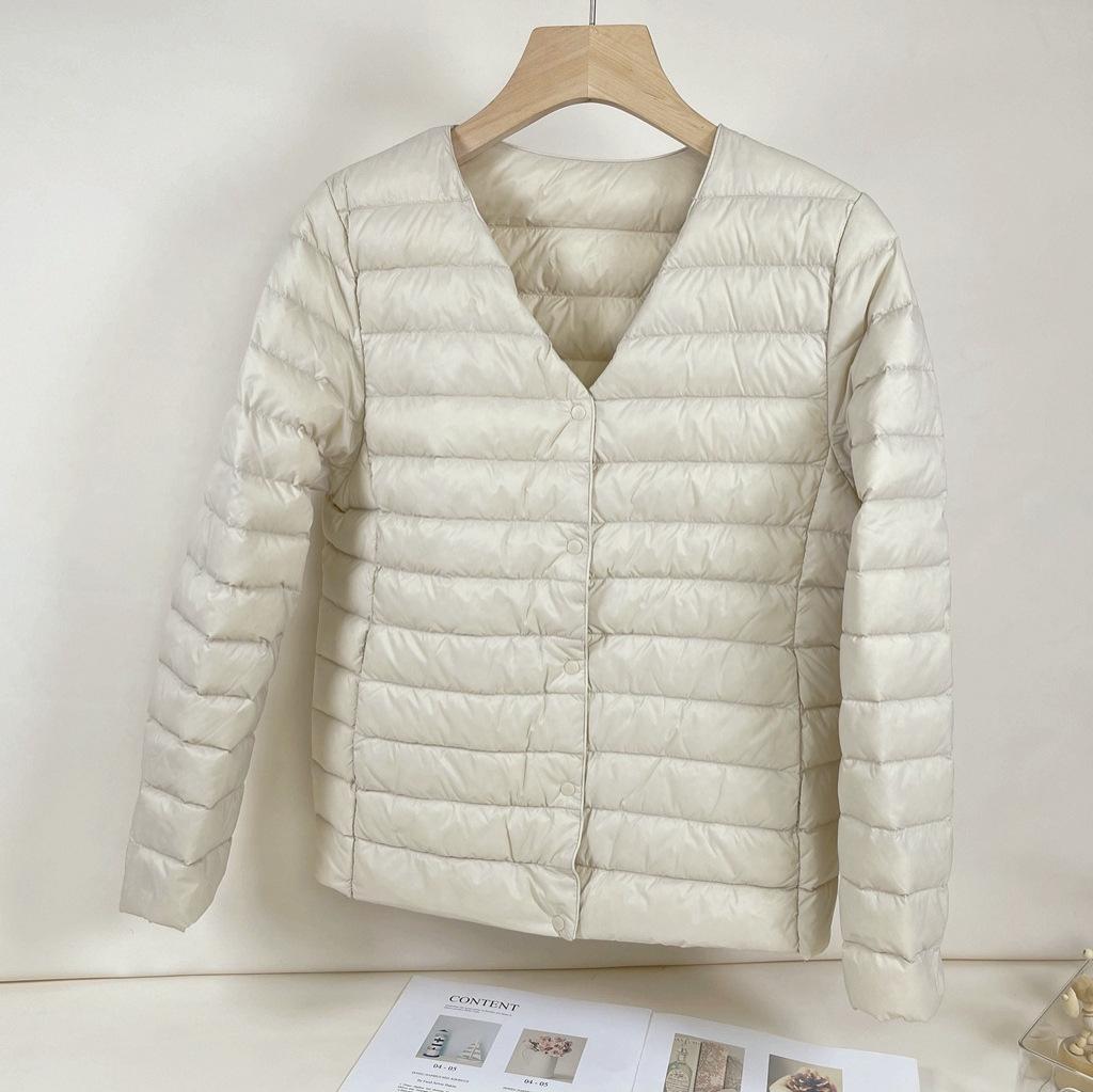 Convertible Round Neck/V-Neck Women's Slim Lightweight Down Jacket - 90% Duck Down, Warm, Packable, Short Outerwear.