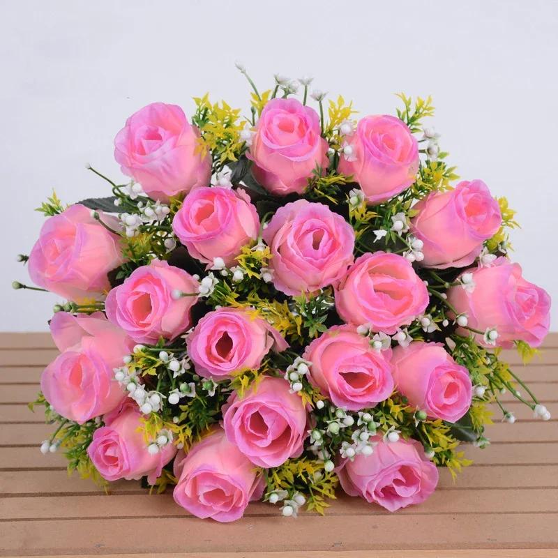 18 Heads Rose Bouquet Artificial Flower Wedding Rose Decor Silk Rose Bouquet Wedding Bride Holding Flowers