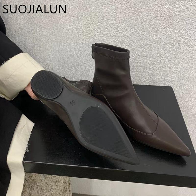 Fashion SUOJIALUN 2025 Winter New Women Ankle Boots Fashion Med Wedge Heel Ladies Casual Short Boot Shoes Soft Leather Martin-Boots