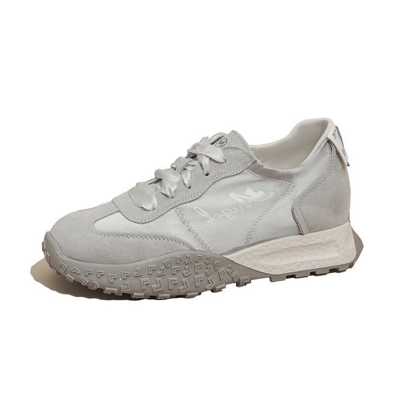 Women's 7cm Hidden Heel Leather Ballet Training Shoes - Breathable Soft Sole Height-Increasing Casual Sneakers