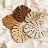 5Pcs Tropical Leaf Coasters Wooden Drink Mats for Kitchen Bar Table Protection Monstera Shape Heat-Resistant Mat Rustic Home Decor Holiday Party