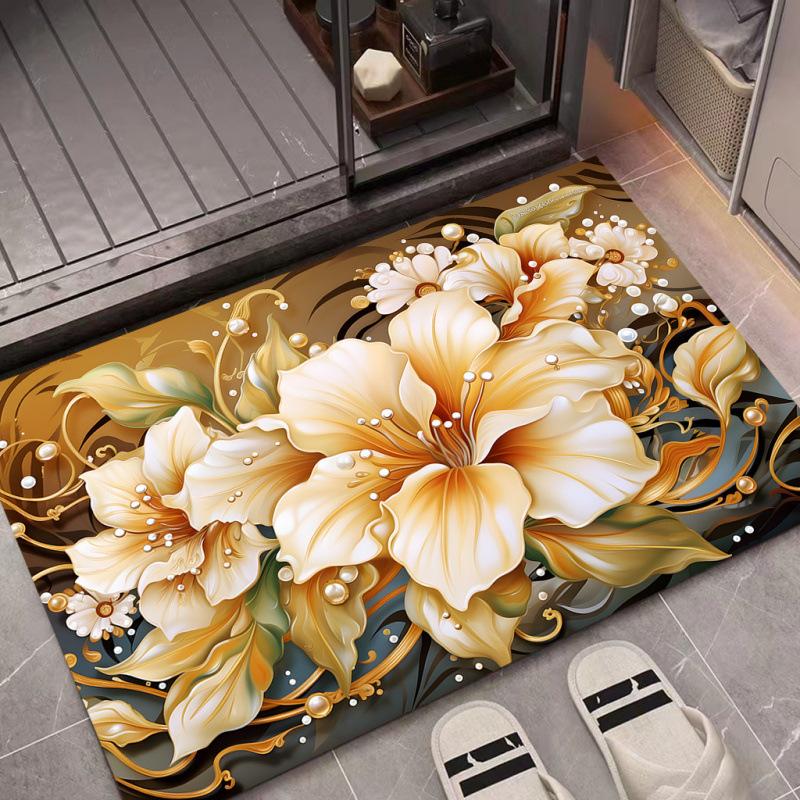 3D 3D Floral Diatomaceous Earth Floor Mat, Bathroom Absorbent Anti Slip Foot Mat, Carpet, Machine Washed Bathroom Mat