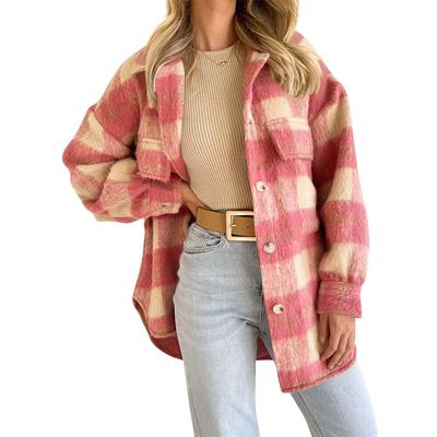 Autumn and Winter Women's Coat Plaid Mohair Coat Tweed Thick Coat Tops