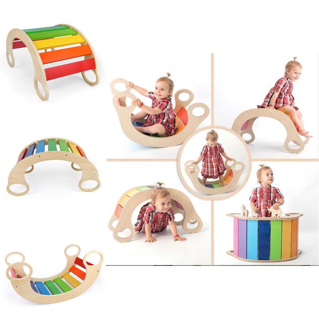 Wooden Balance Board For Kids Indoor Play With Rainbow Rocker For Sensory Development