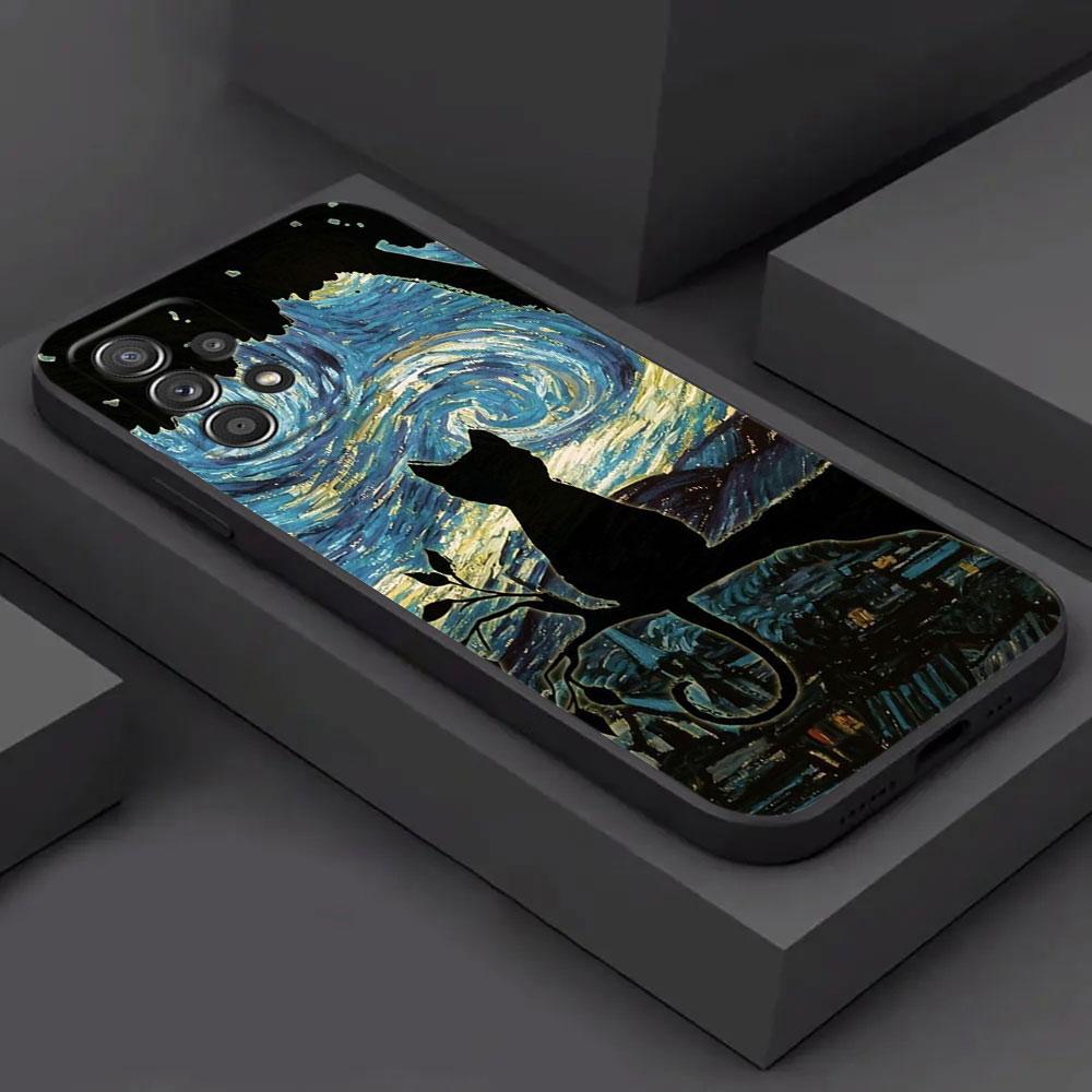 Cat Van Gogh Starry Sky For Samsung Galaxy A55 Case A54 A52S A53 5G A51 A34 A35 A33 A32 A50 A72 A71 A30 A7 2018 Cases Soft Cover