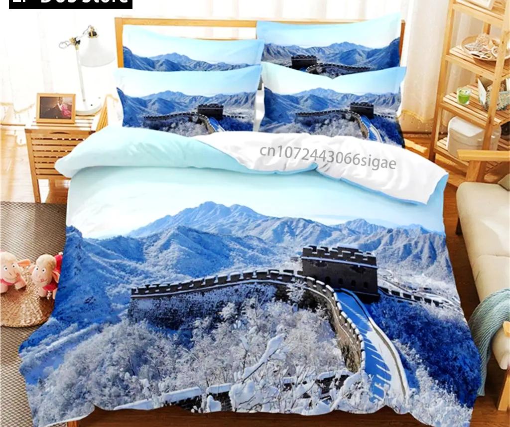 Zestaw pościeli ze sceną zimową Zestaw poszewek na kołdrę Pościel Cyfrowy nadruk Poszewka na kołdrę Rozmiar King Queen Zestaw pościeli Modny design 3-częściowy