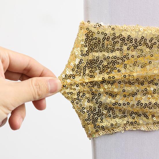 Potah na židli Poutavá elasticita Vynikající mašle na opěradle židle Sequinová stuha Párty dekorace