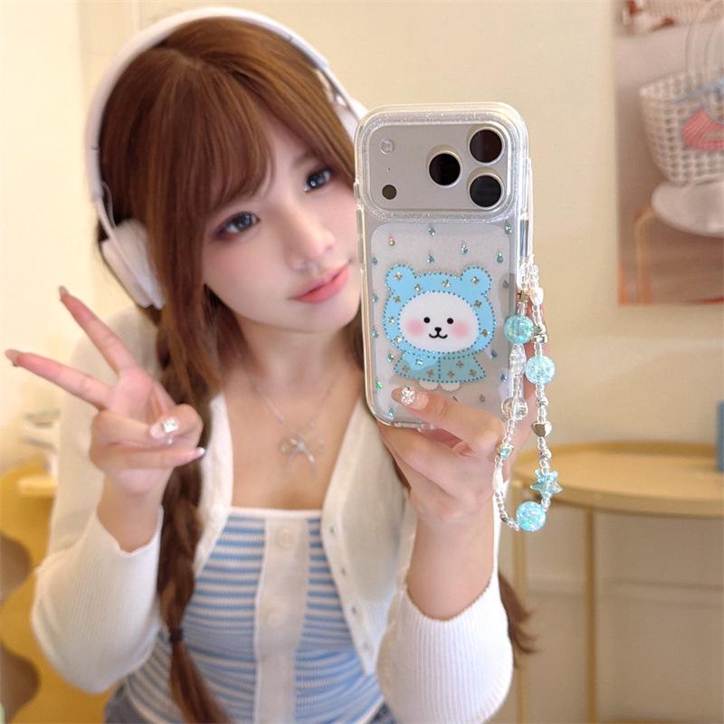 Adorable Bear Blue Raincoat iPhone 17/16 Pro Max/15/14 Case – New Style for Women