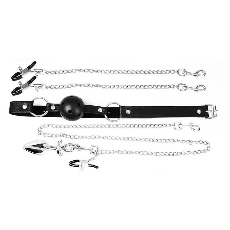 Mouth Gag Nipple Clamp Clitoris Clip Anal Butt Plug With Chain Clip Sex Toy Adjustable Breast Clip Stimulator