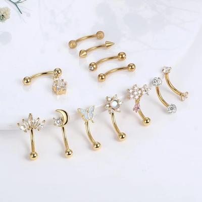 Bobisty Eyebrow Tragus Studs Stainless Steel Curved Barbell Dangle CZ Belly Lip Cartilage Daith Surface Piercing Jewelry