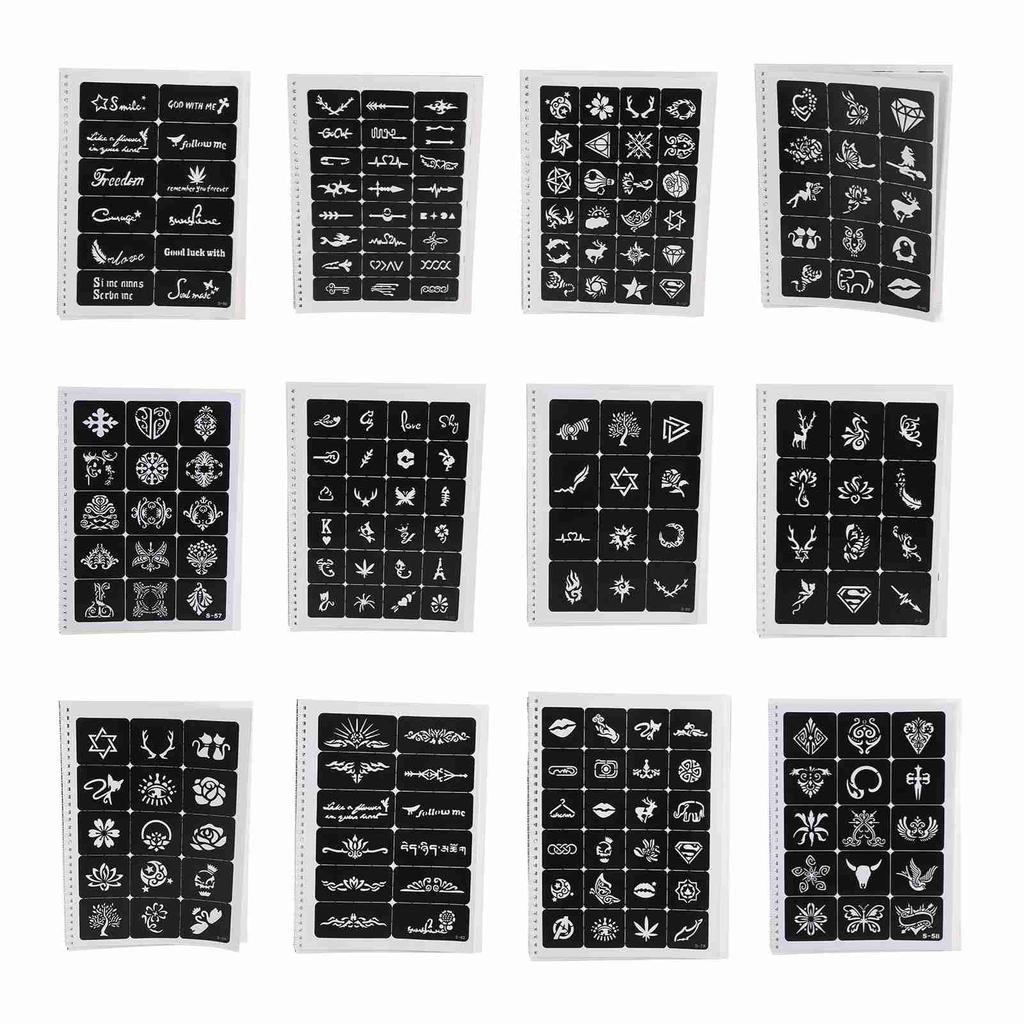 Temporary Tattoos Stencils 204 Patterns Water Resistant Reusable Hollow Out Body Art Stencil for Cosplay