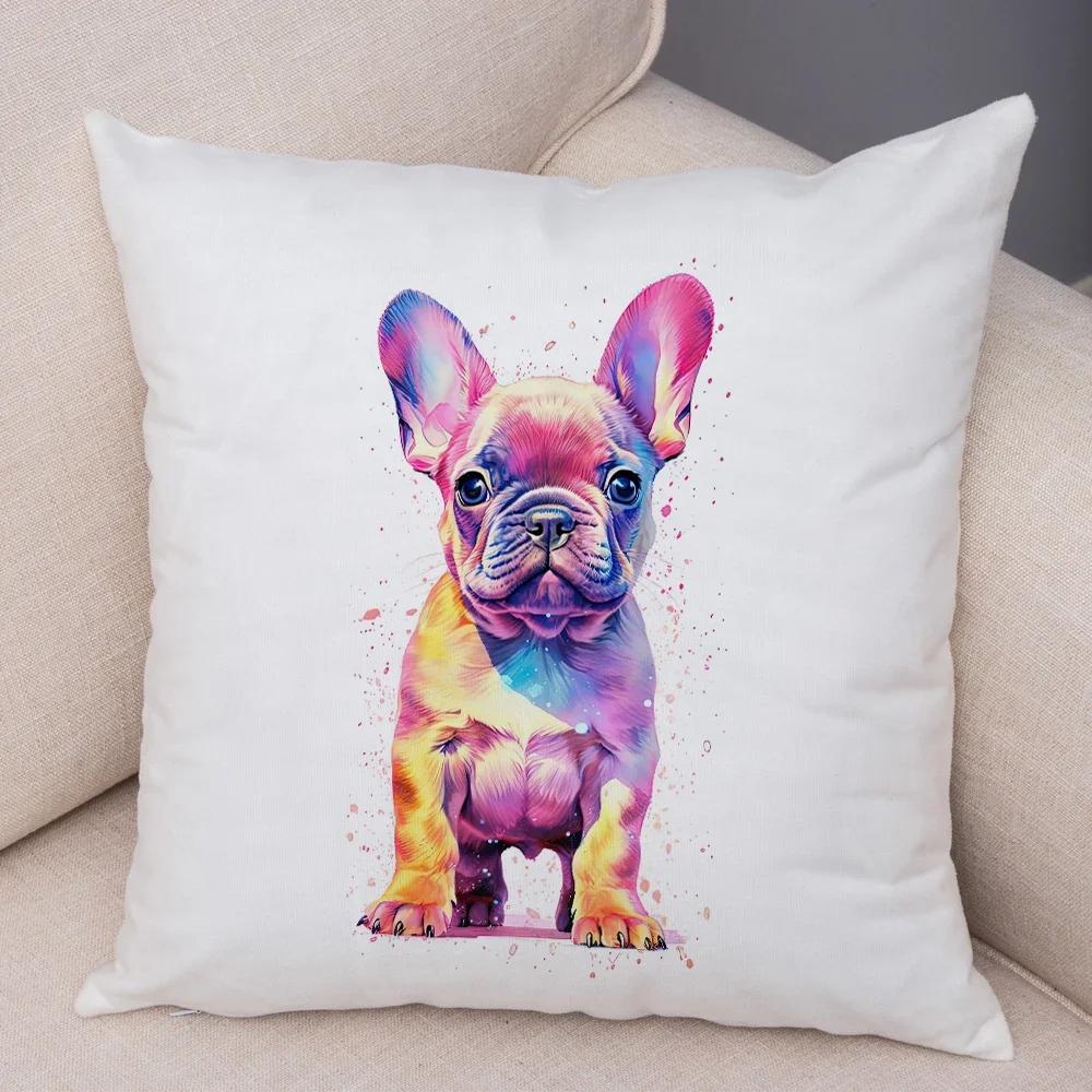 Super Cute Watercolor Dog Throw Pillow Cover With Short Plush Print For Living Room Sofa Decoration Cushion Cover Pillow Covers