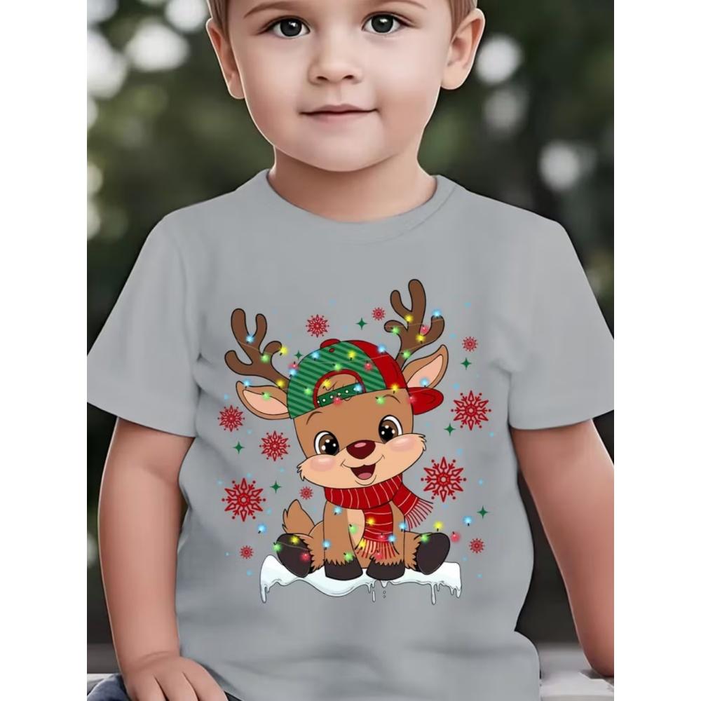 Christmas Children's T-Shirt Cartoon Deer Print Girl Clothes Cute Cartoon Pullover Tees Boy Top Casual Loose Children's Clothing