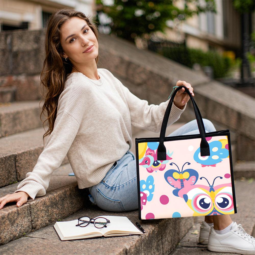 Cute Butterfly Pattern Tote Bag Fashion Daily Portable Shoulder Handbag for Women Casual Travel Shopping Use
