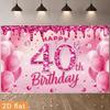 2D Plane Pink Glitter Background Cloth with the Text "Happy 40th Birthday" for Party Decoration Polyester Fiber