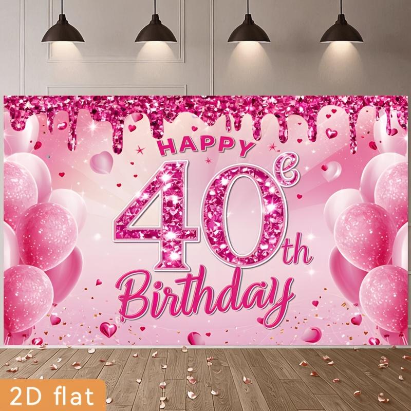 2D Plane Pink Glitter Background Cloth with the Text "Happy 40th Birthday" for Party Decoration Polyester Fiber
