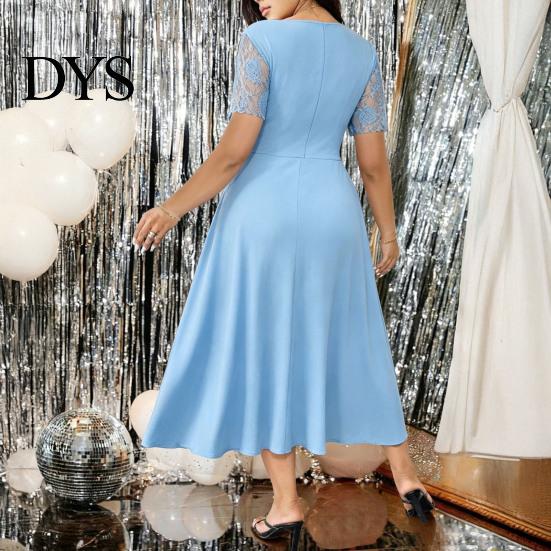 Robe ajustée à col en V Grande Taille Formelle pour Femmes Dentelle Manches Courtes Coupe A-line Légère Été Mère de la Mariée Invité de Mariage Robe de Soirée