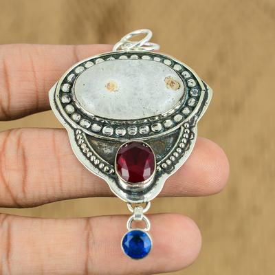 Gift For Her 925 Sterling Silver Natural Solar Moss Opal Gemstone Indian Jewelry Pendant