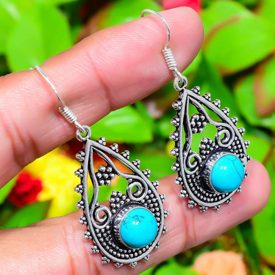 Santa Rosa Turquoise Gemstone 925 Sterling Silver Jewelry Earring 2.05" l6R63