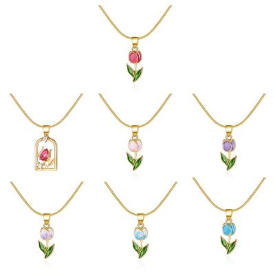 Temperament Tulips Flower Pendant Necklace Sweet Elegant Collar Necklace Choker Temperament Neck Chain Fashion Jewelry