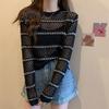 Hollow Long-sleeved Sweater Women's Spring Thin Transparent Black T-shirt Sunscreen Blouse Short Top