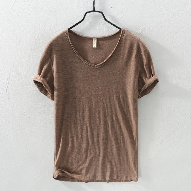 T-shirt da uomo semplice in cotone sottile traspirante slim a maniche corte T-shirt casual da uomo tinta unita a maniche corte Maglietta di base