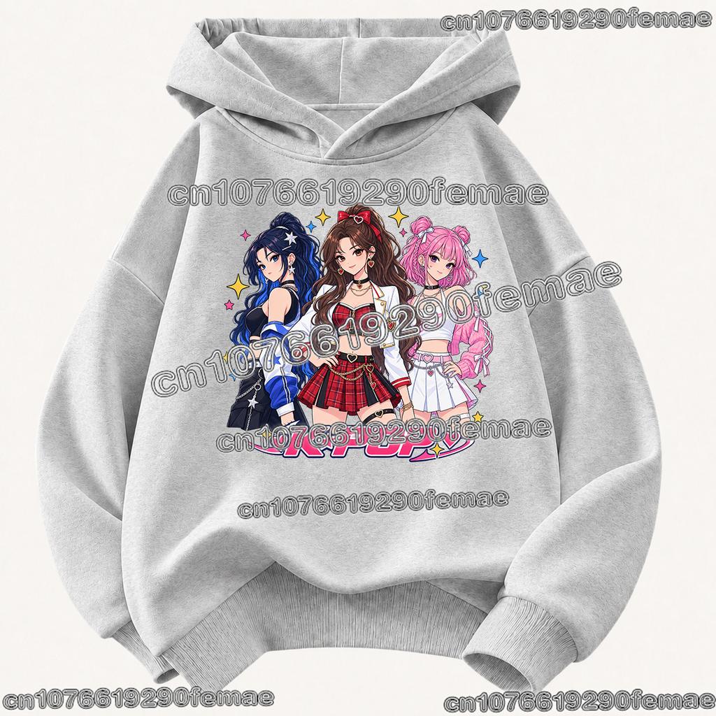 Demon Hunters Cartoon Pullover Kawaii Y2K Hoodie Kids Adults Kpop Fashion Long Sleeve Casual Streetwear Soft Sweatshirt