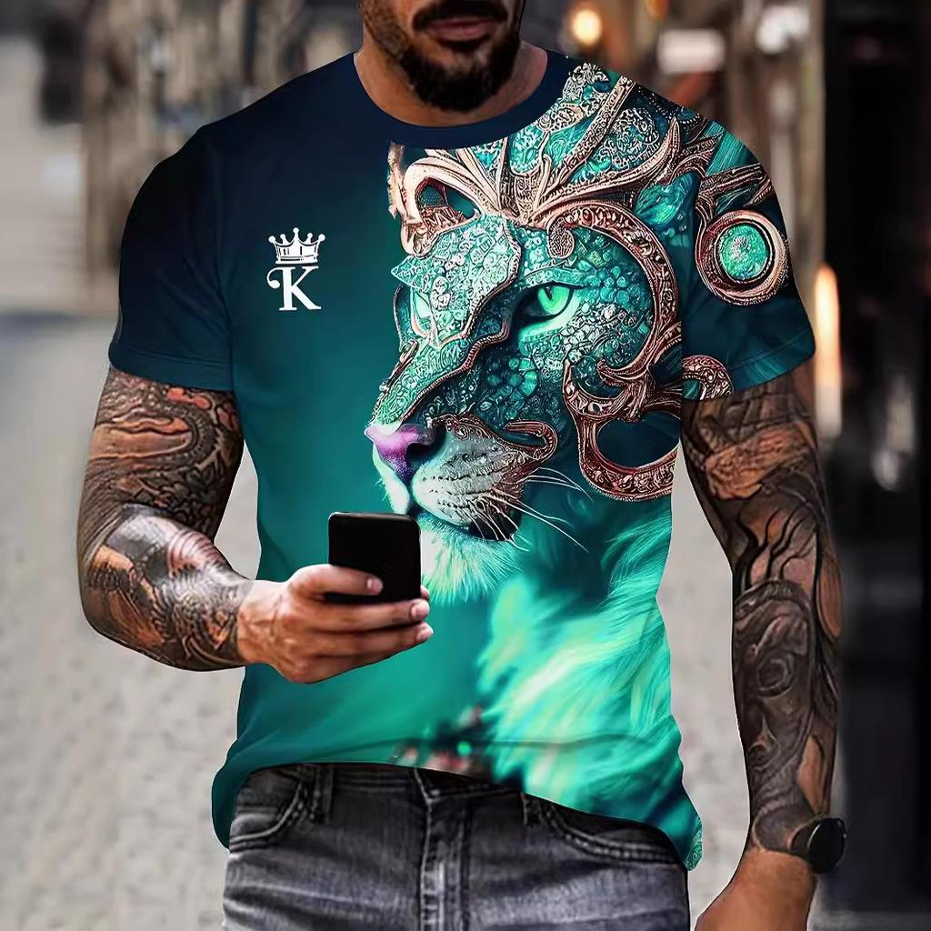 Casual Tee Fashionable Plus Size Round Neck T-shirt with Animal Cool 3D Digital Printing for Comfort Tops
