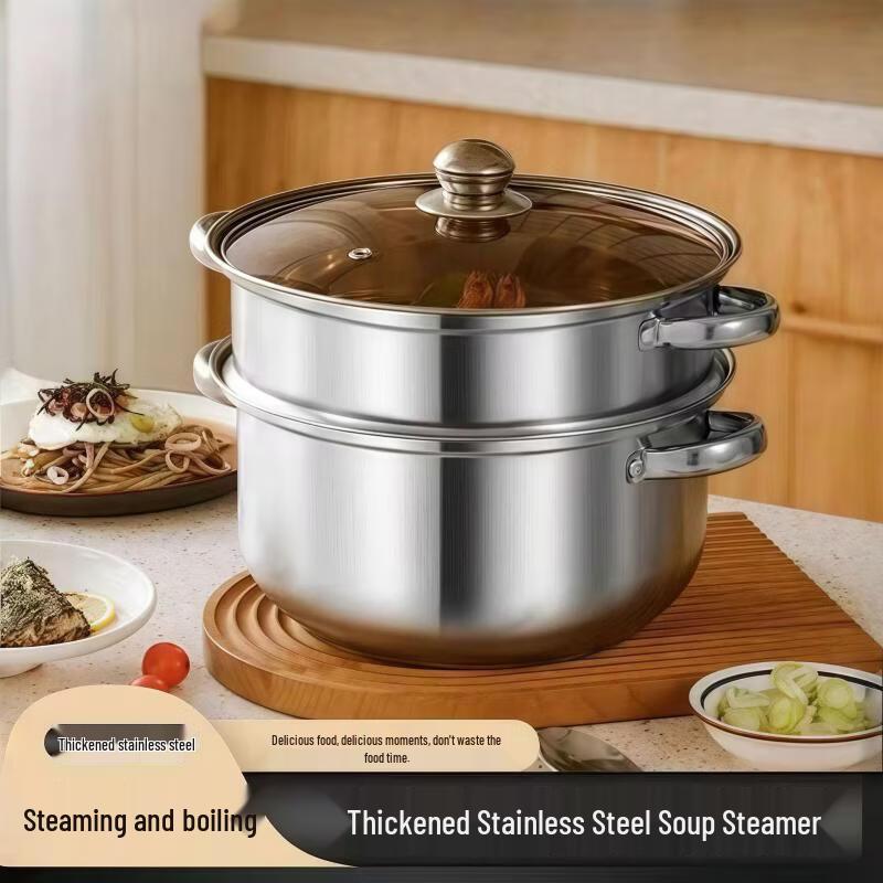 ZISIZ 22cm Stainless Steel Soup Pot with Steamer Rack