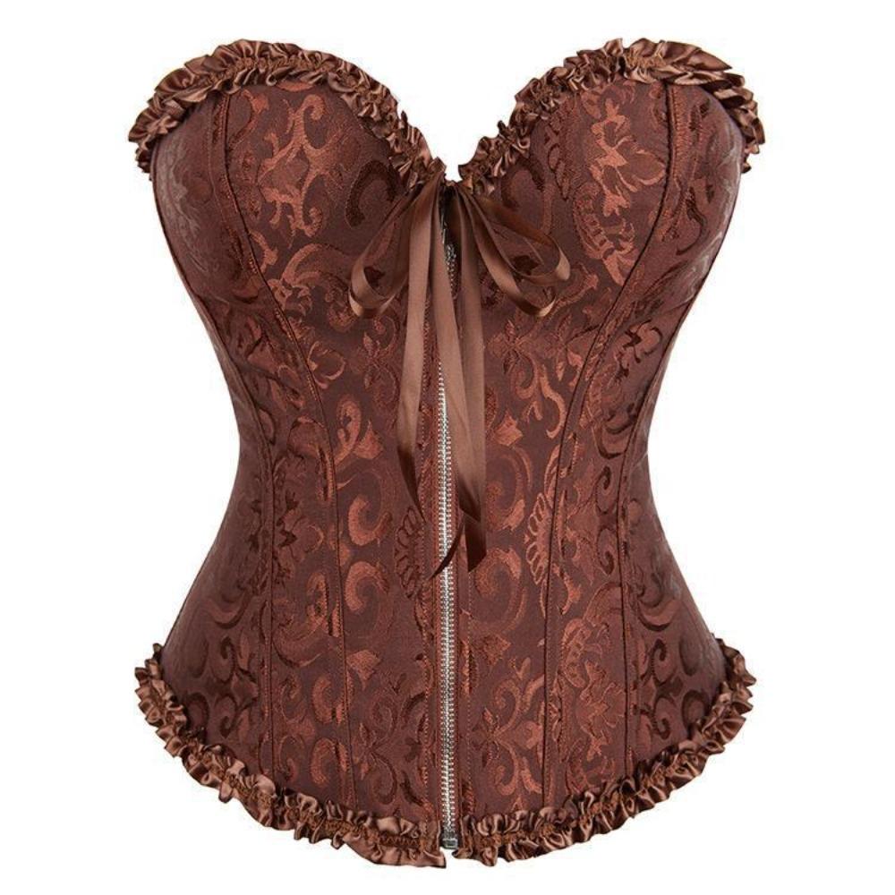 Zipper Jacquard Underbust Corset Lace Up Steel Boned Corset Waist Trainer Y2k Tops Jacquard Fabric Bustier Top Date Night