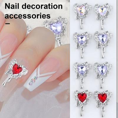 10Pcs DIY Nail Art Rhinestones Decoration 3D Heart Faux Crystal On Alloy Charms Creative Decoration Accessories for Phone Case Necklace Jewelry