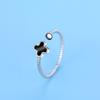 BELLA BOX Small Clear Imitation Pure Silver Black Four-leaf Clover Ring for Women, Student Japanese and Korean Version Jewelry