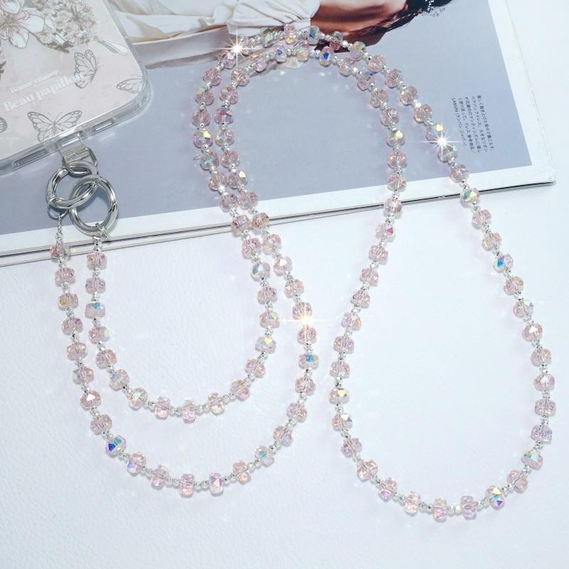 120cm Crystal Beads Crossbody Lanyard Long Cord Necklace Chain Glitter Strap Anti-lost Universal Hanging CellPhone Cover Case