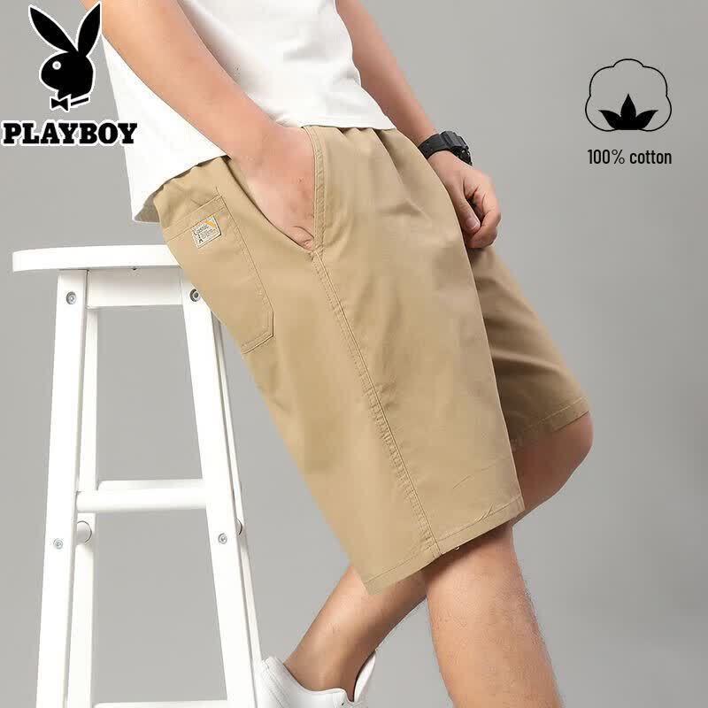 PLAYBOY Men s 2026 Summer Pure Cotton Loose Fit Casual Mid-Length Shorts 5XL