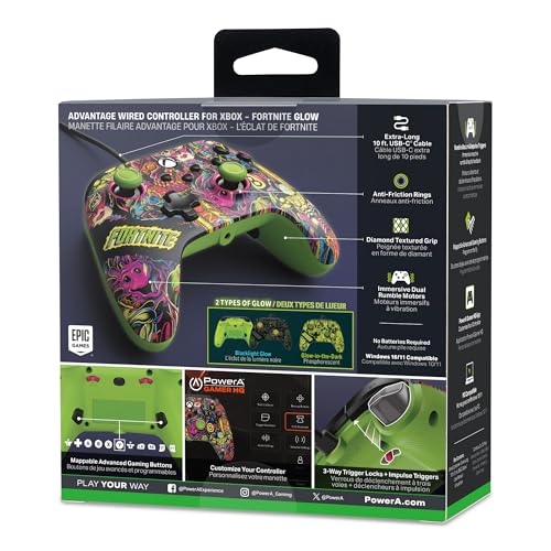 Officially Licensed Xbox Product: PowerA Advantage Wired Controller for Xbox Series X|S - Fortnite Glow XBGP0438-01 [Purchase Bonus: Moonbounce Emote]