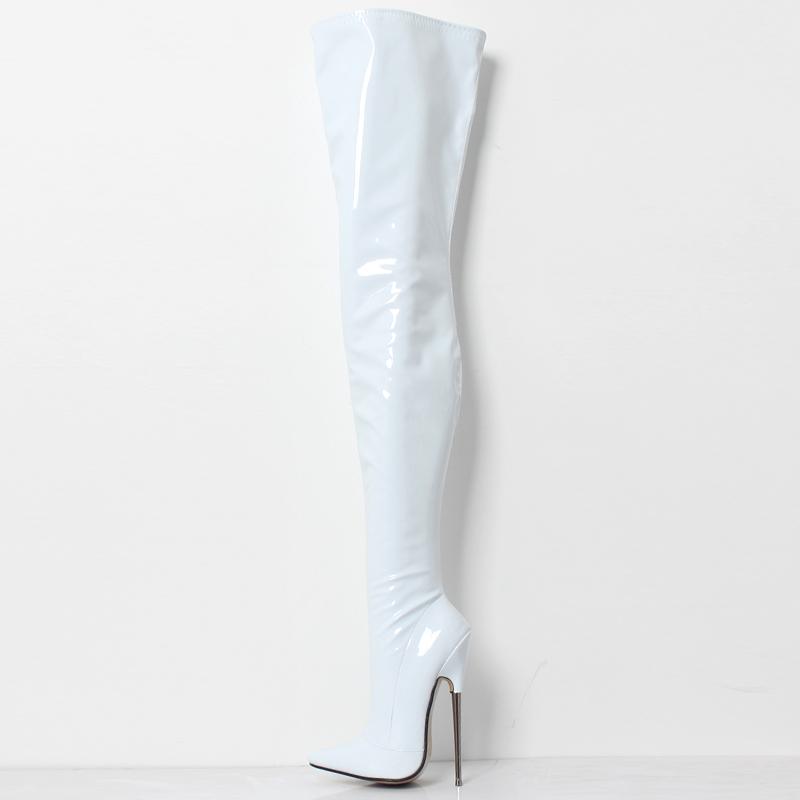Krocza wysokie buty JIALUOWEI 18cm bardzo wysokie buty na obcasie szpilki damskie lakierki Sexy czarne rozciągliwe zakolanówki